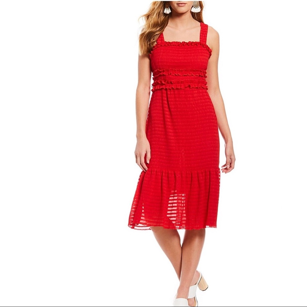GIANNI BINI Smocked Sheer Stripe Midi Dress - NWT